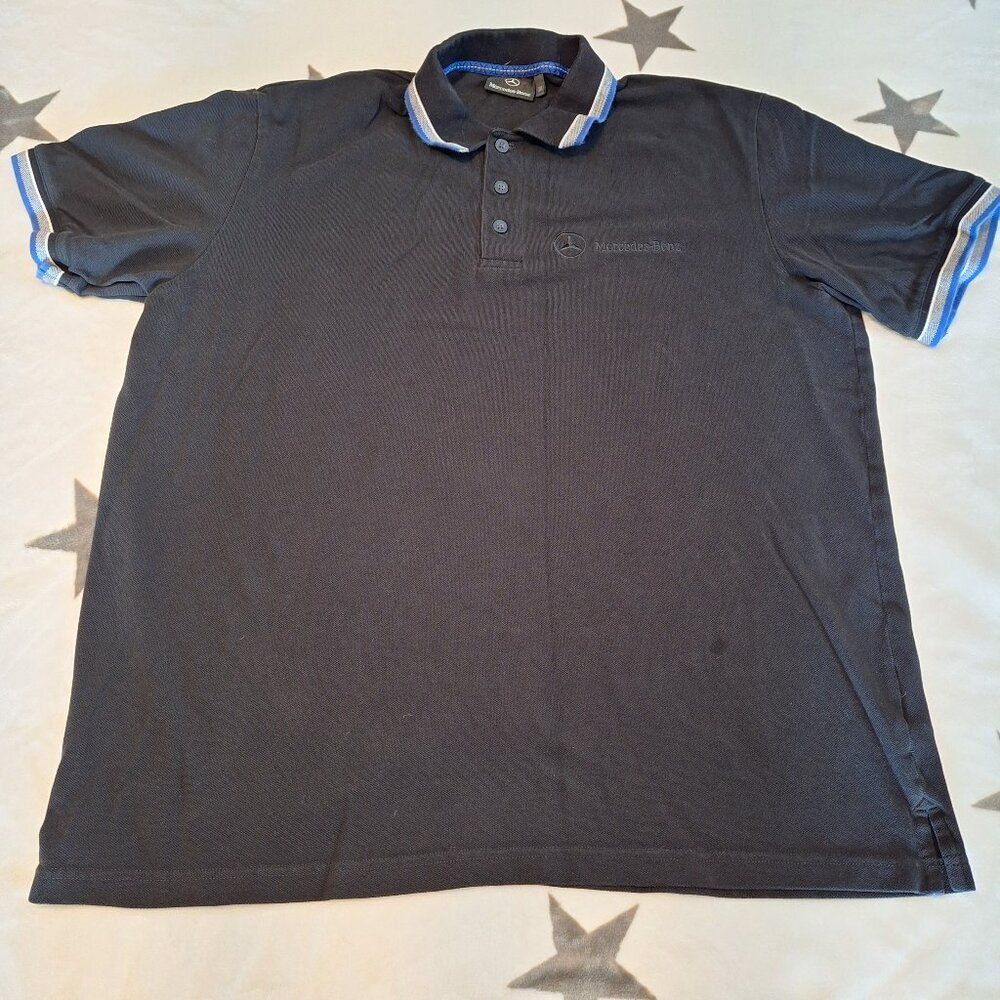 Mercedes-Benz Mens Size XXL Black Polo Short Sleeve Embroidered Logo Preppy Cars
